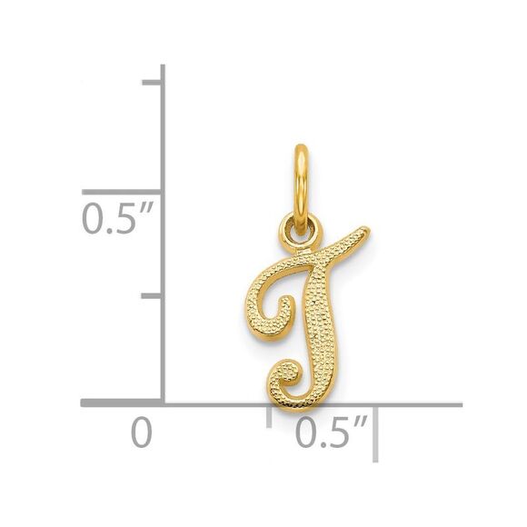 14K Yellow Gold Script Letter T Initial Charm - Picture 4 of 7